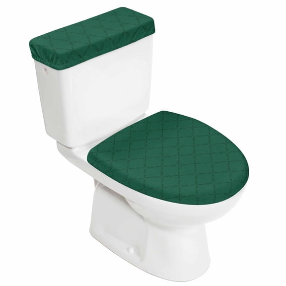Dark Green Plaid Toilet Lid Cover and Tank Cover Set, Dark Green Plaid 2pc Stretch Toilet Lid Seat Covers for Bathroom Washable Protector with Elastic Edge for Standard & Elongated Toilets