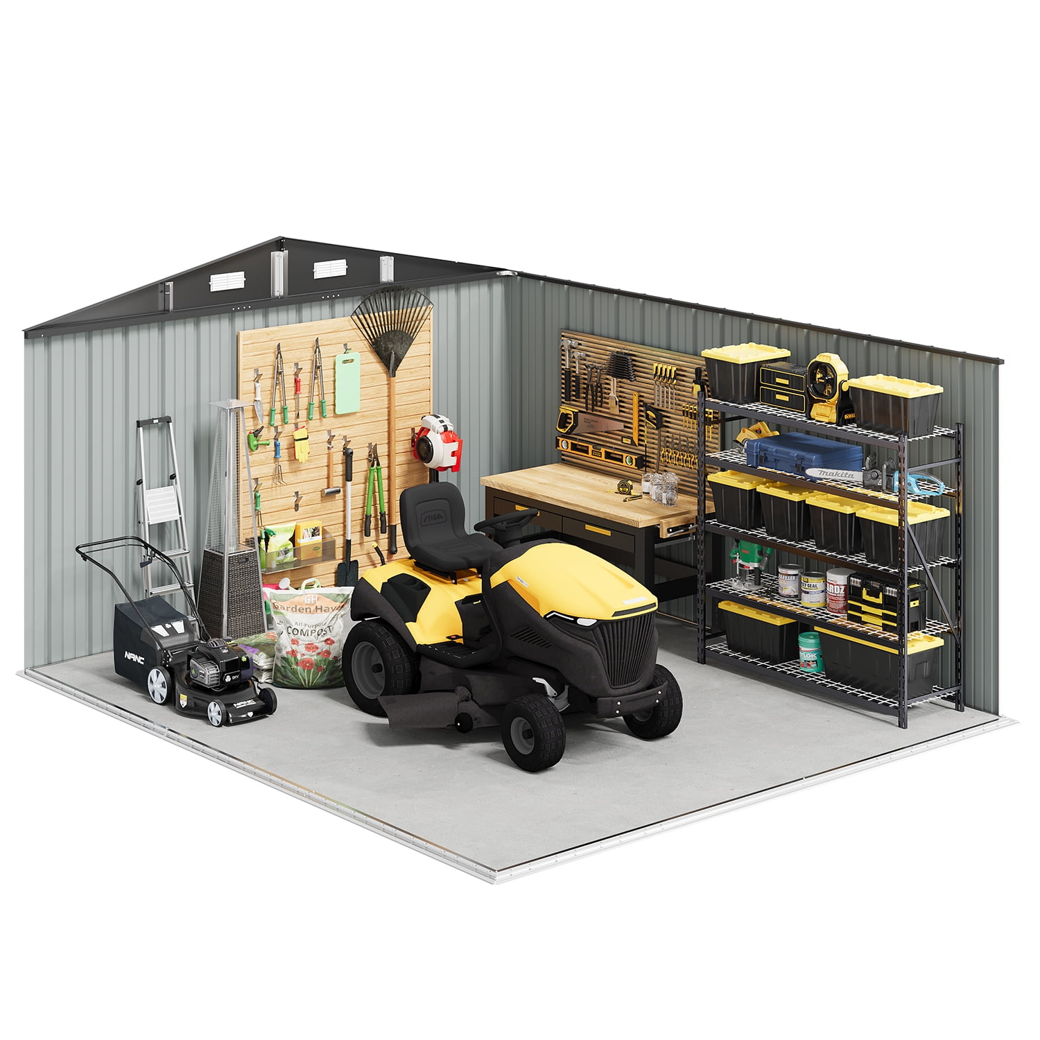 BaPiPro 10'x 12' Metal Outdoor Storage Shed, Large Tool Shed with Lockable Door & Air Vent for Backyard, Garden, Patio, Brown