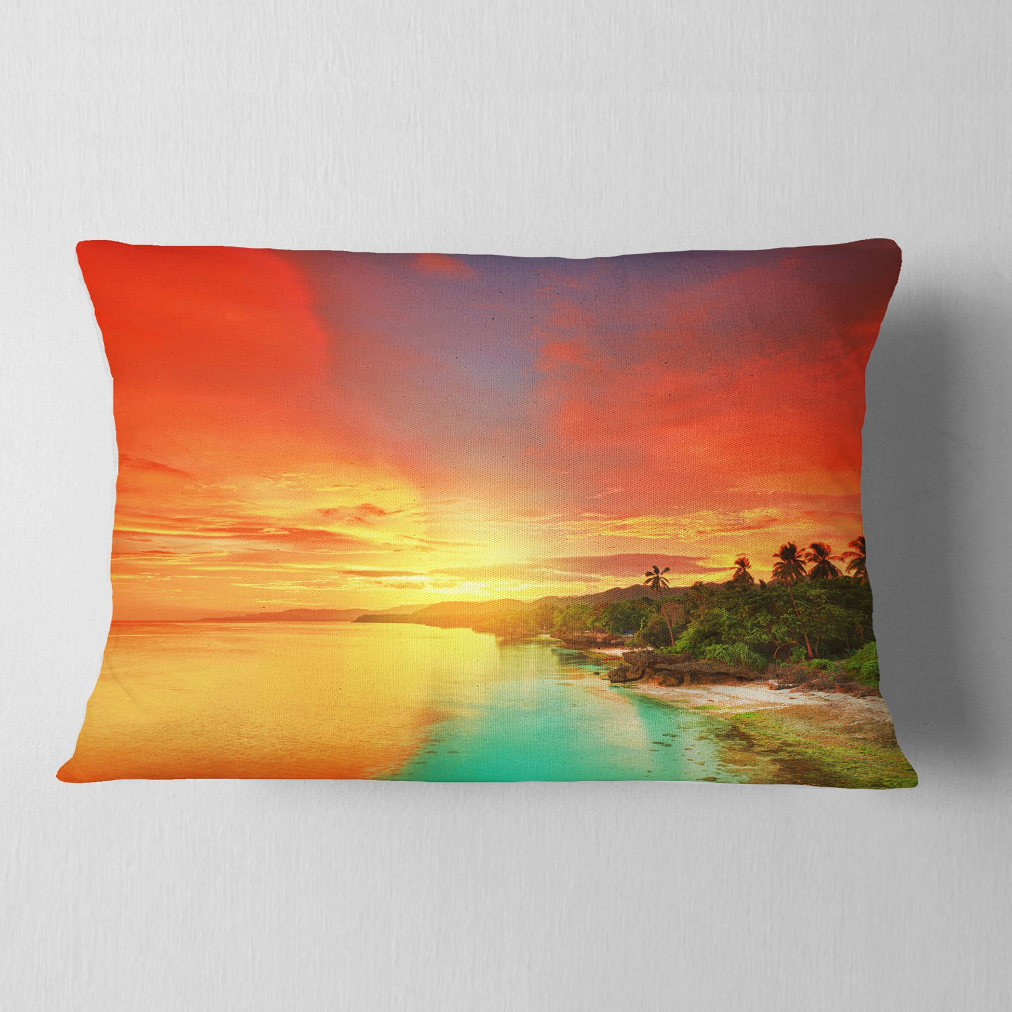 Designart Beautiful Coastline in Philippines - Seascape Throw Pillow - 12x20