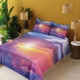 thumbnail image 2 of Ambesonne Landscape Fitted & Top Sheet Set with Shams, Sunset Sky and Clouds, Blue Yellow Purple, 2 of 5