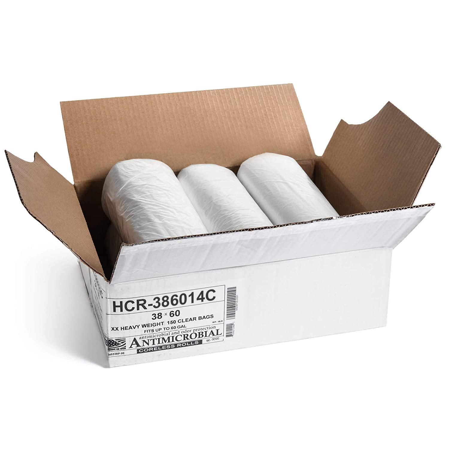 Aluf Plastics High Density Trash Bags, 60 Gallon, 200 Count, 14 Micron (eq), 38" x 60", Clear, for Bathroom, Office, Industrial, Commercial, Janitorial, Municipal, Recycling