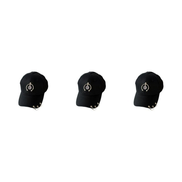Guardoinrt Adjustable Belt Baseball Cap With Ring Decor Stay Fashionable And Comfortable Semi-ring Black 3Set