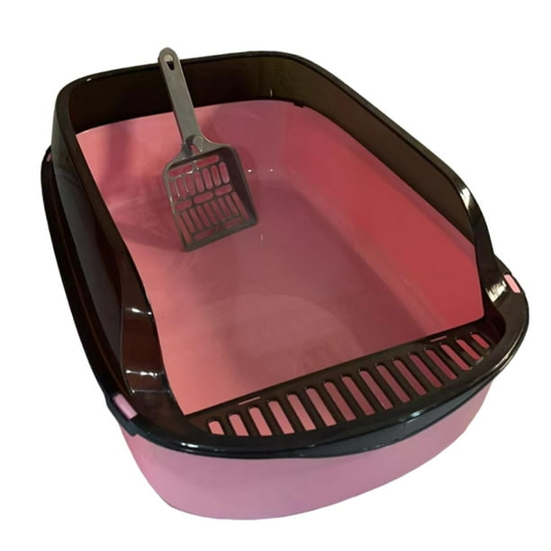 Caja de arena para gatos de gran capacidad con pala para gatos pequeños. Rosa