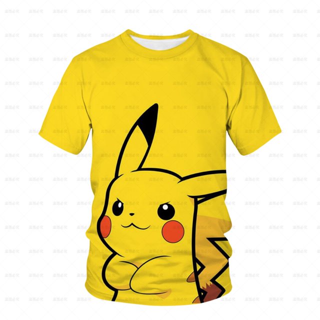 Novedad de verano, camiseta de cuello redondo 3d para niños y niñas, camiseta de manga corta de Anime japonés Pikachu Cool para niños 20233XL heqiyong CONDUJO