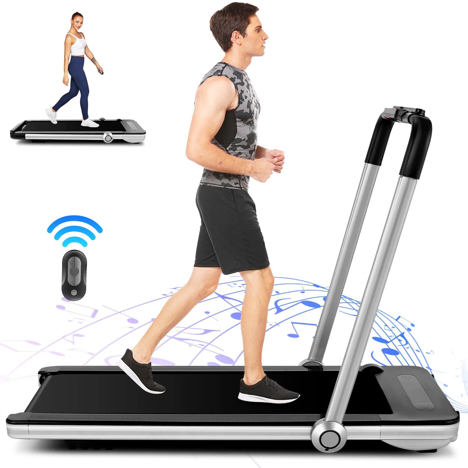 Multifunctional Portable Running Machine for Office Home Gym 2.25HP Compact Treadmill with Large Desk and Bluetooth Speaker Easy Installation FUNMILY Folding Treadmill