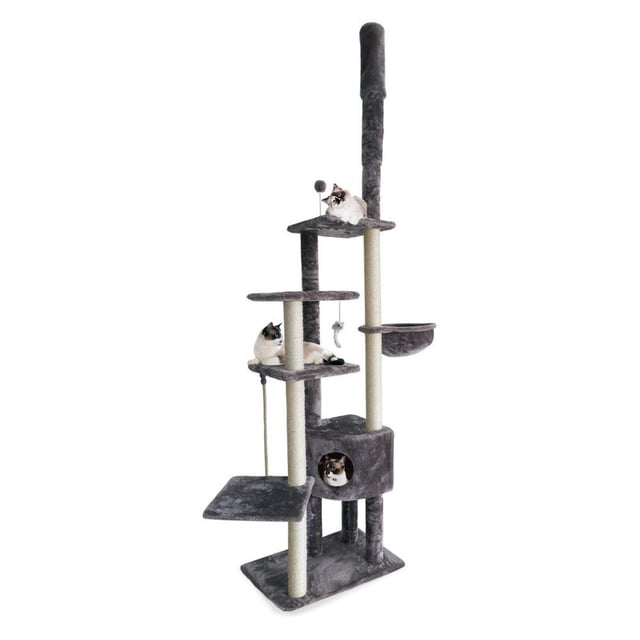 Furhaven Tiger Tough Cat Tree Skyscraper Playground w/Adjustable Height - Gray, One Size