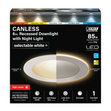 Feit Electric 6" White High Output LED Downlight W/ Night Light Mode  Tethered J-Box Col Select 5CCT