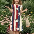 thumbnail image 4 of MKOSPLRT 6-15 Years Girls 4th of July Dresses Ruffle Sleeve Red White and Blue Midi Dress Flowy Swing Tiered Dress Summer Vacation Dress, 4 of 7
