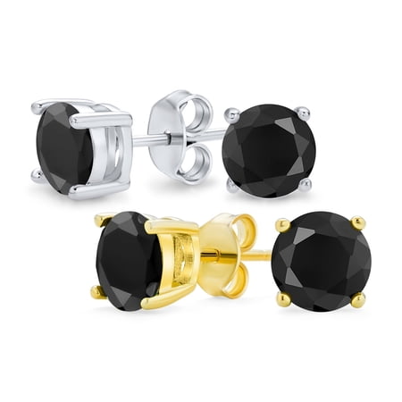 Bling Jewelry Unisex Set of 2 Black Round Solitaire CZ Stud Earrings Gold Plated Sterling Silver 8MM Bling Jewelry Unisex Set of 2 Black Round Solitaire CZ Stud Earrings Gold Plated Sterling Silver 8MM