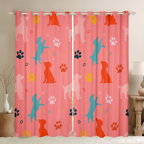 Homewish Cute Puppy Dogs Blackout Curtains Set of 2 (52x84 Each),Colorful Dog Paws Window Curtains,Orange Blue Curtains and Drapes For Boys Girls,Breathable Home Decor