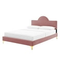 thumbnail image 1 of Platform Bed Frame, Full Size, Pink, Velvet, Modern Contemporary, Bedroom Master Guest Suite Room, 1 of 10