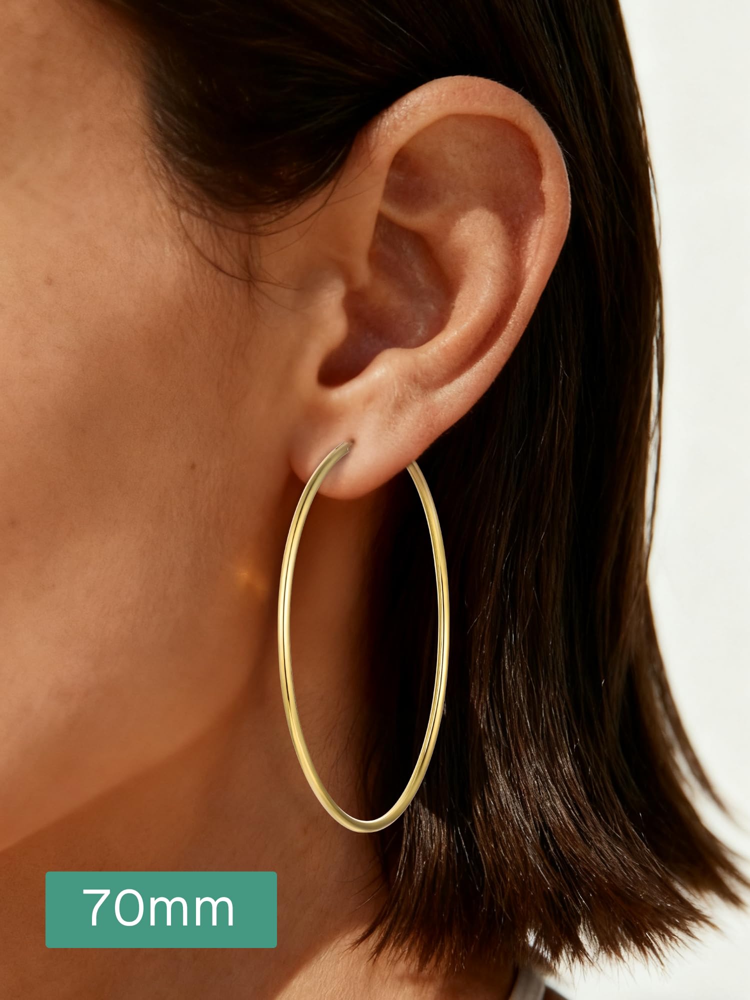 ChicSilver Large Gold Plated Silver Hoop Earrings for Women 14k Gold Hoop Earrings for Women Hypoallergenic Big Endless Hoops Earring 70MM