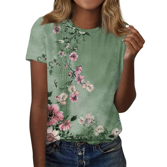 Easter Tops For Women 2025 Short Sleeve T Shirts Round Neck Cute Tunic Tops Basic Tees Blouses Loose Fit Pullover Tops Country Concert Outfits Sexy Tops Woman Tops Shirt (3XL, Army Green) ZMTing