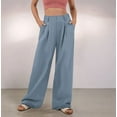 thumbnail image 4 of Pantalones de Traje Anchos para Mujer, Holgados, de Cintura Alta Elástica, Informales, Largos, Color Azul Marino, Talla M, 4 of 7
