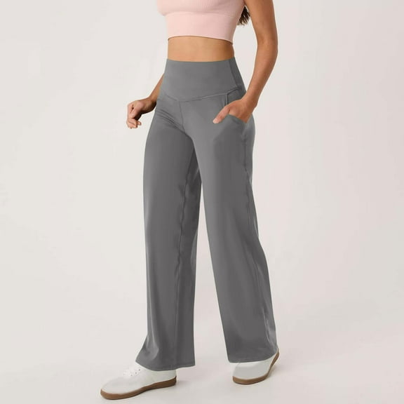 Womens Wide Leg Pants, Women'S Long Solid Color Hip Lift Fitness High Waist Elastic Exercise Yoga Pants Women High Waisted Pants (Gray,S)