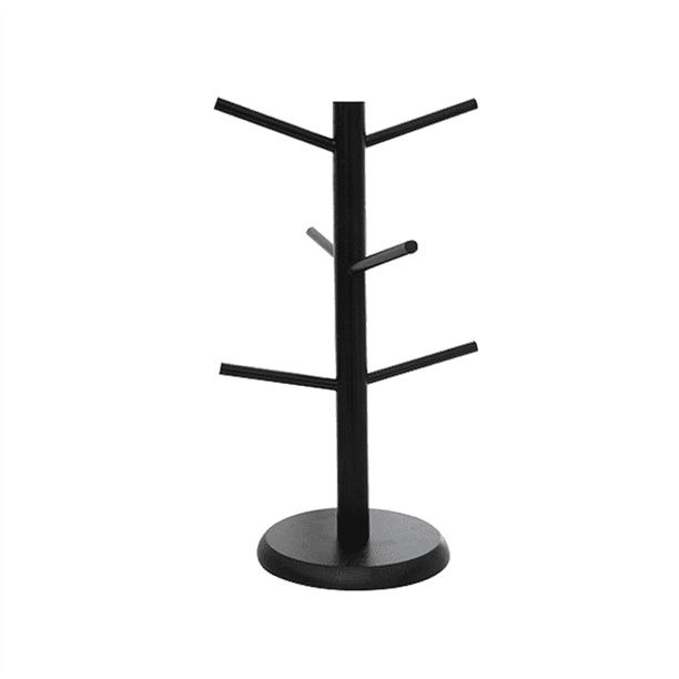 Soporte para Tazas de Café de Bambú con 6 , Soporte para Tazas Negro con Base Gruesa, Estante de Almacenamiento para Mostrador