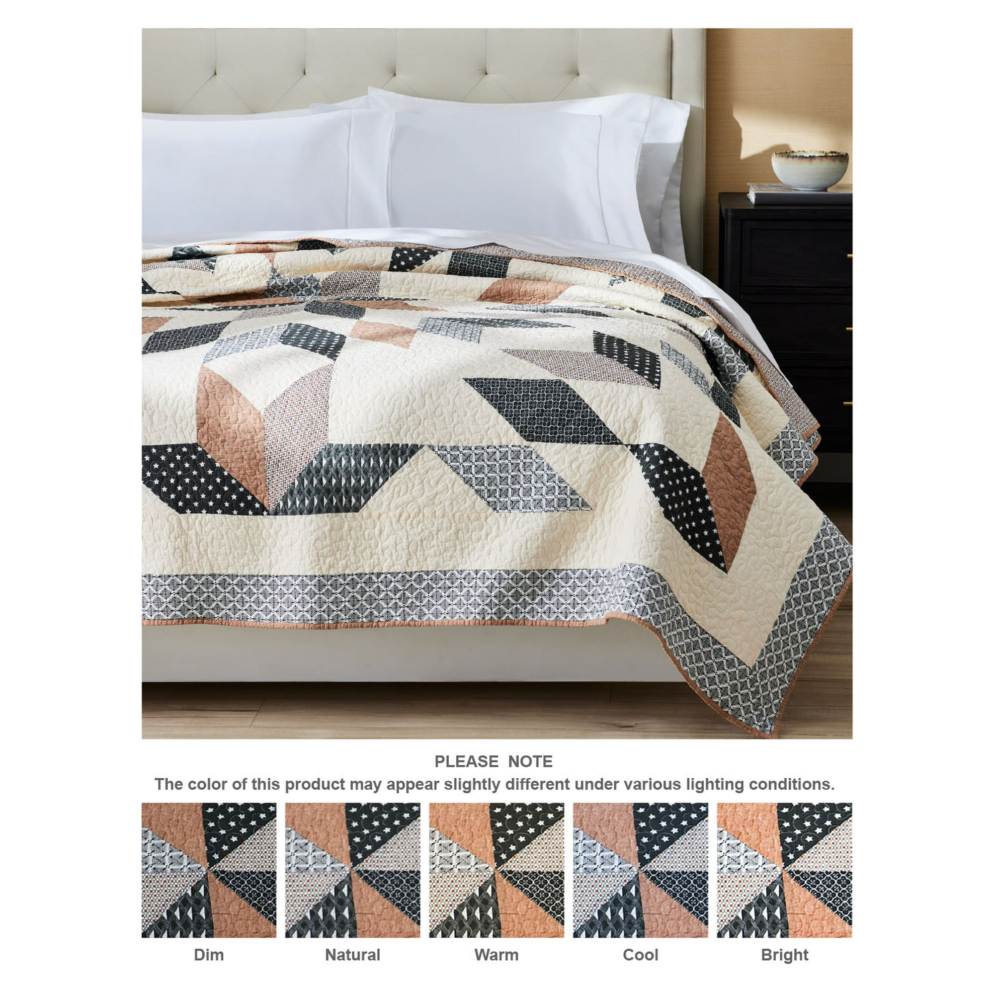 Better Homes & Gardens Starburst Patchwork Cotton Quilt, Off-White, Full/Queen, All Ages