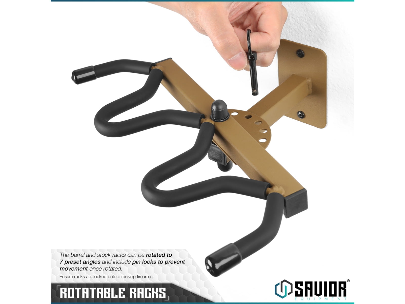 Savior Equipment 3-Slot Angle Adjustable Rafle Wall Rack, RAL 8000 Tan, 12in W x 3.5in H x 8.5in D