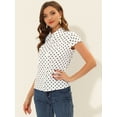 thumbnail image 3 of DARING DIVA Women's Retro Point Collar Short Sleeve Polka Dots Shirts S White, 3 of 6