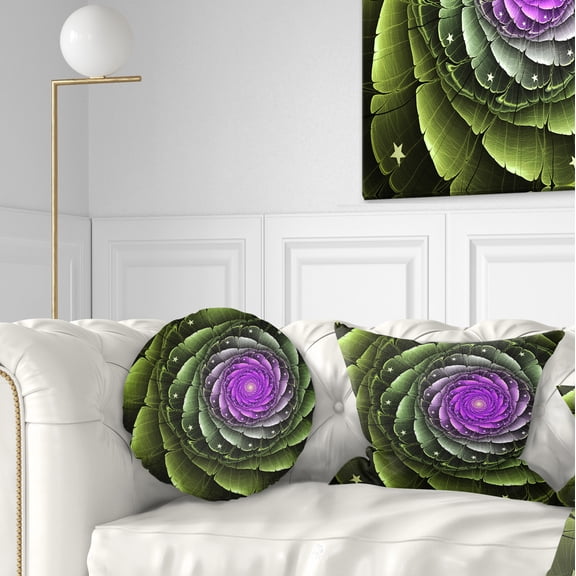 Designart Lush Green and Purple Fractal Flower - Floral Throw Pillow - 12x20