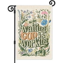 In the Waiting God is Working Floral Garden Flag, Double Sided Yard Outdoor Farmhouse Lawn Porch Decor, Christian Yard Flag, Religious Outdoor Home Decor, Inspirational Bible Saying Flag