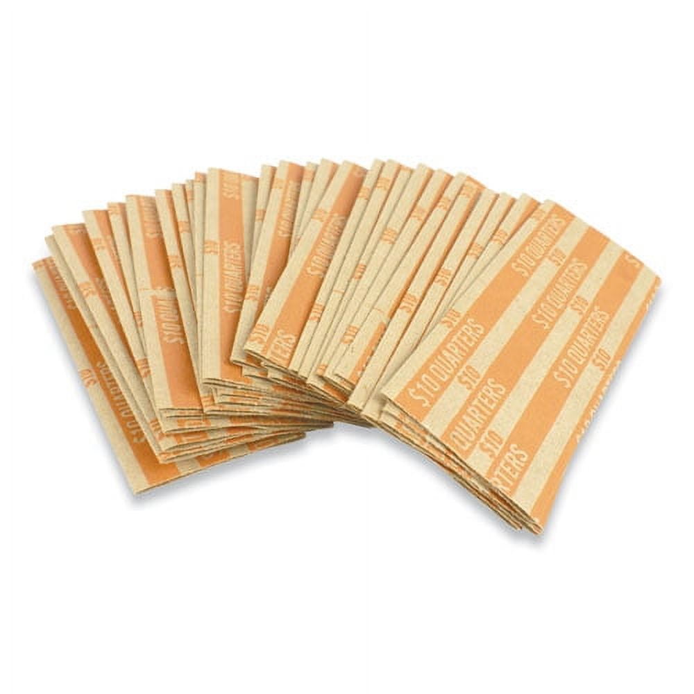 Flat Tubular Coin Wrap, Quarters, $10.00, Orange, 1,000/box | Bundle of 5 Boxes