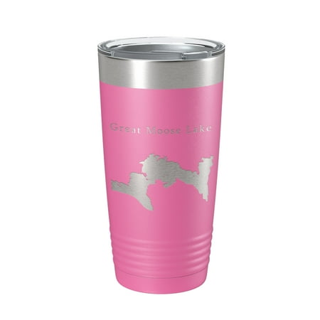 

Great Moose Lake Map Tumbler Travel Mug Insulated Laser Engraved Coffee Cup Maine 20 oz Pink