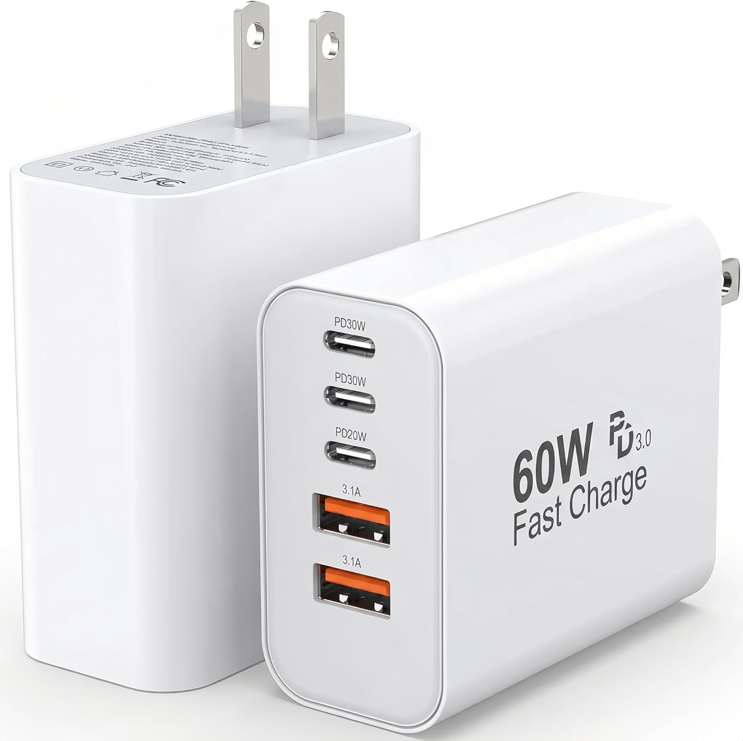 RGHJAR-USB C Charger Block, 2-Pack 60W 5 Ports USB C Wall Charger Plug Fast Charging, QC Multiport PD Adapter Chargers, Type C Box Brick Cube Compatible with iPhone 17 16 15 14 13 12 Pro Max, Samsung