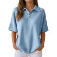thumbnail image 2 of Uobin Womens Short Sleeve Polo Sweater V Neck Collared Knitted Shirts Waffle Summer Casual Business Office Work Tops Golf Clothes, 2 of 4
