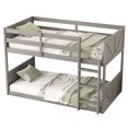 thumbnail image 6 of Leumius Twin over Twin Floor Bunk Bed with Panelled Headboard and Footboard, Solid Rubber Wood Foundation with Safety Guardrails and Ladder for Boys Girls Antique White, 6 of 9