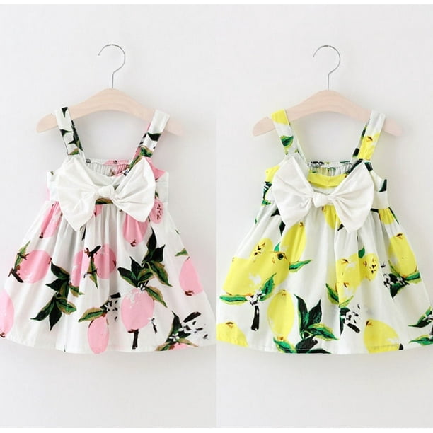 Adorable Baby Infant Girls Floral Bowknot Summer Lemon Dress