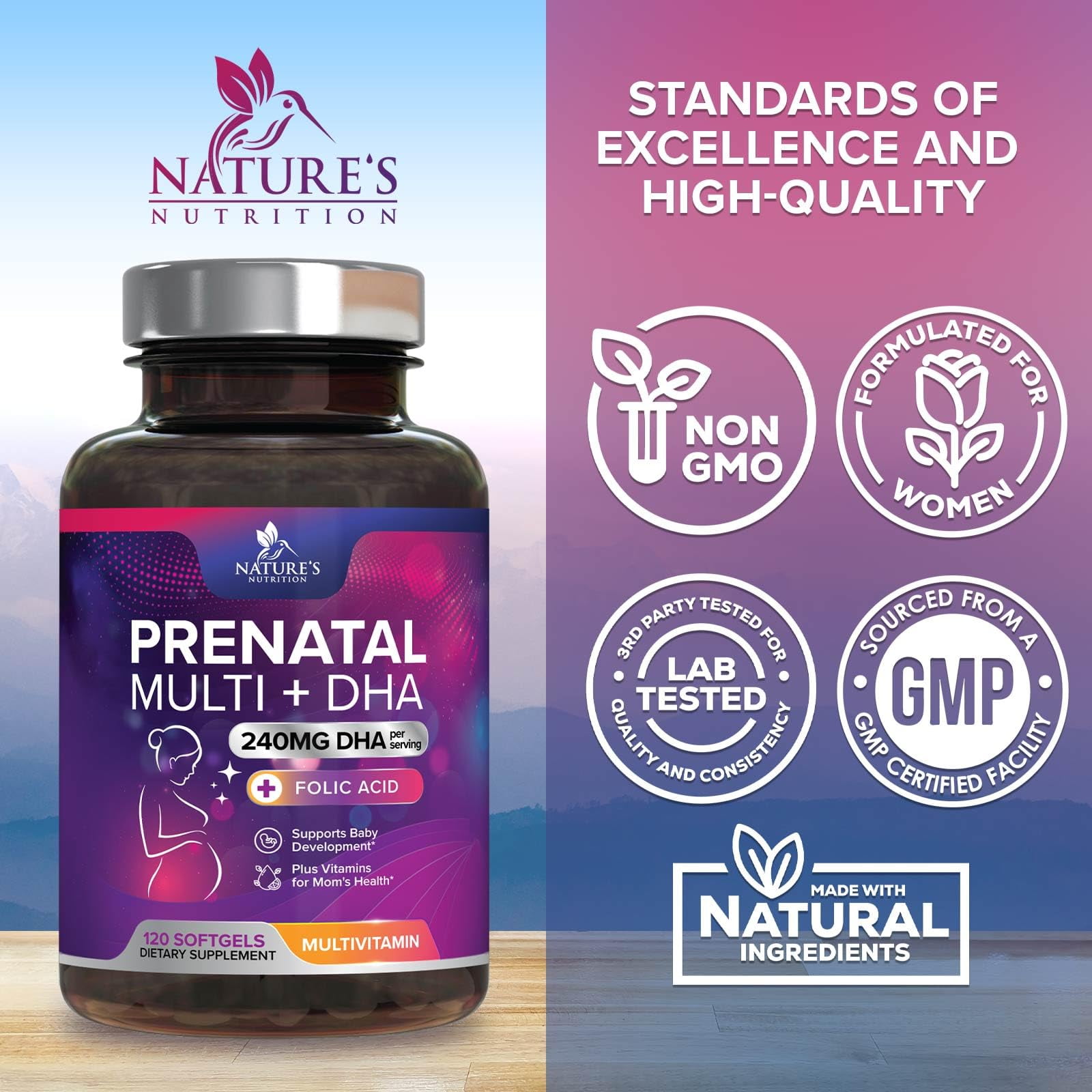 Prenatal Vitamins for Women with Folic Acid + Omega 3 DHA for Fetal Brain Development, Best Prenatal Vitamin Supplement, Daily Pregnancy Multivitamin Nutritional Support, Non-GMO - 120 Softgels