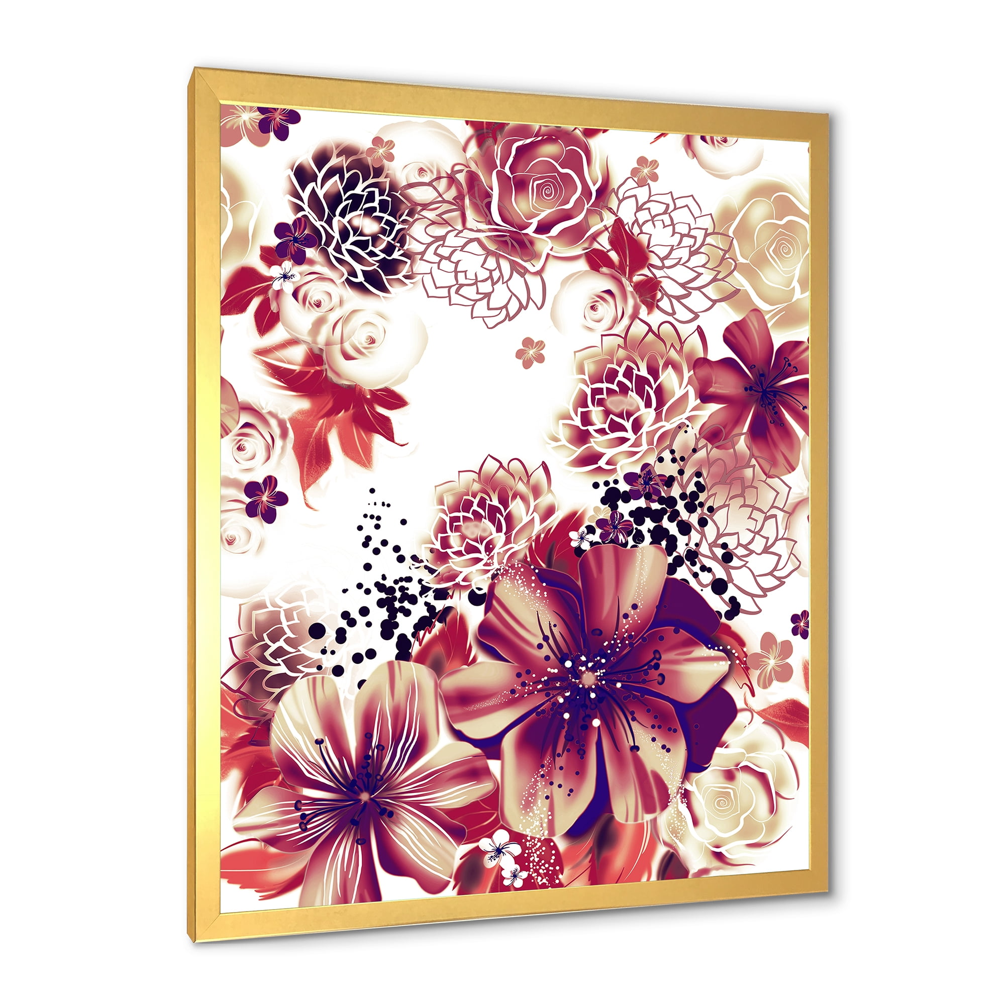 Designart 'Yellow and Pink Flowers Retro' Traditional Framed Art Print