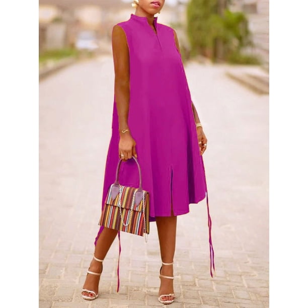 Summer Fashion Print Sleeveless Button Shirt Dress Women Casual Loose Sleeveless Shirt Dress WomenXL Gao Jinjia LED