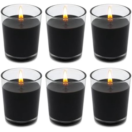 Set of 6 Black Votive Candles, Clear Glass Filled Unscented Soy Wax Candle for Home Décor Weddings Spa Holidays Party and DIY