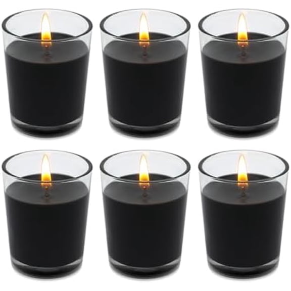 Set of 6 Black Votive Candles, Clear Glass Filled Unscented Soy Wax Candle for Home Décor Weddings Spa Holidays Party and DIY