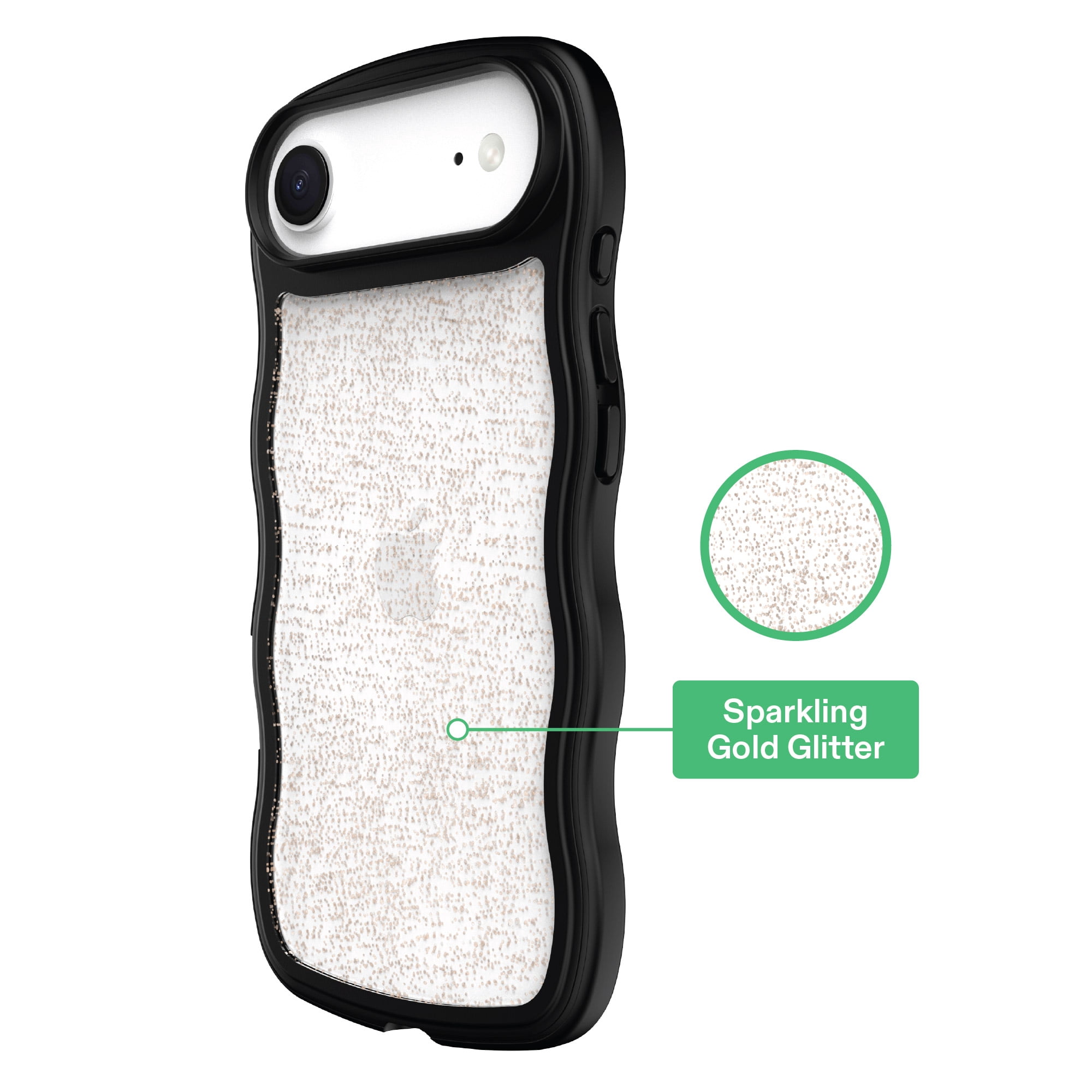 onn Wavy Grip Phone Case for iPhone Air - Black/Gold Glitter