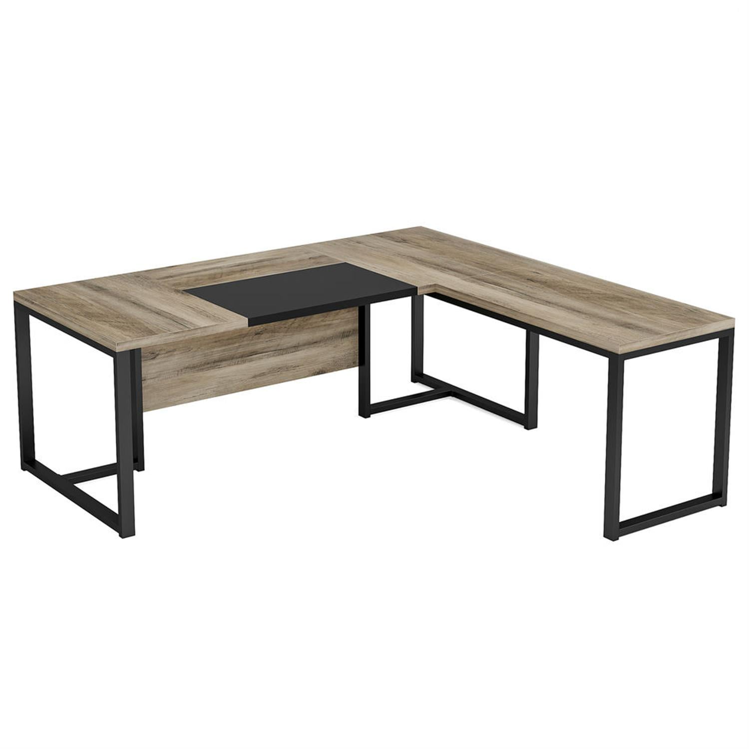 Demi Bonn Modern L Shaped Gaming Desk, 71" Executive Desk with Mobile Lateral File Cabinet for Home Office, Gray