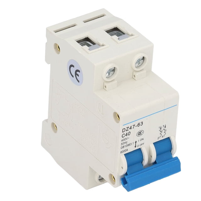 DZ47-63 C40 2P Miniature Circuit Breaker, 40A 400V AC, PA66 Flame-Retardant Shell, DIN Rail Mountable, Compact Modular Design for Overload/Short Circuit Protection in Office & Residential Lighting