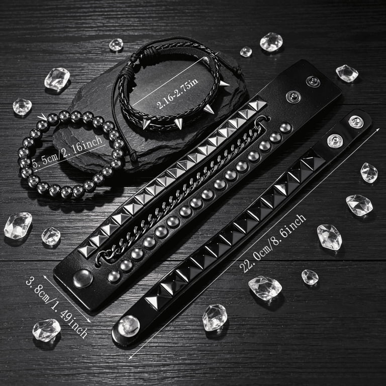 Mygeromon 4 pcs Punk Rock Leather Studded Bracelets for Men Women