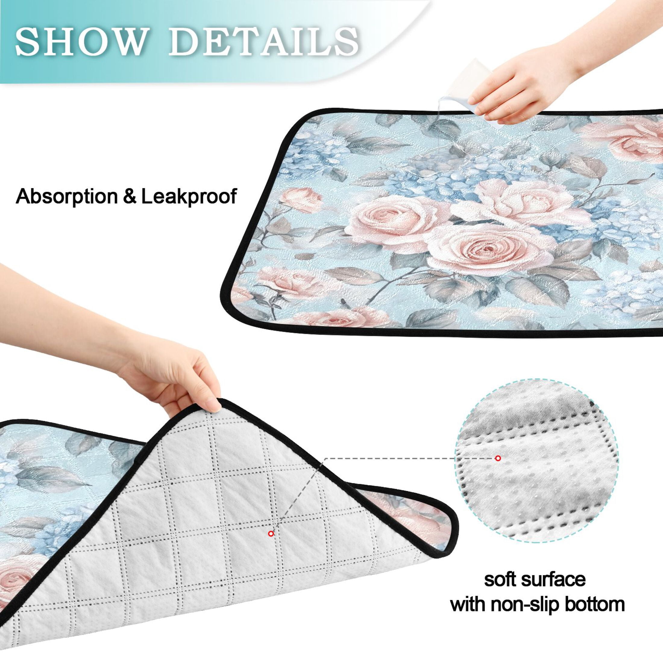 Qxltty Light Pink Rose Pattern Cat litter Pads Pet Set of 2 Diaper Mats Center Anti-leakage Layer Absorbent Soft and Comfortable