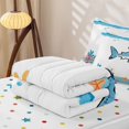 thumbnail image 5 of jejeloiu Cute Cartoon Shark Print Zipper Twin Comforter Sets with Fitted Sheet and 2 Pillowcases,Ocean Coral Pattern Zipper Bedding Set For Boys,White Blue,Polkadot Reversible,4 Pieces, 5 of 7