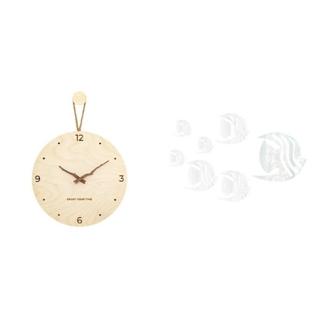 Kuntesetty Minimalist Modern Nordic Wood Wall Clock and Acrylic Mirror Fish Wall Decals Decorative Hanging Ornament for Bedroom Office Home Sofa TV Background