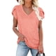 thumbnail image 1 of Camisetas casuales de verano con cuello en V y mangas de pétalos para mujer, 1 of 5