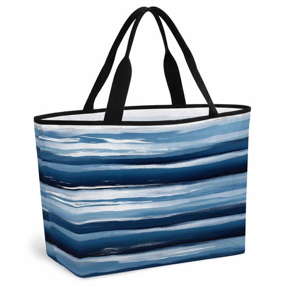 Navy Blue Ombre Beach Bag for Women, Large Breathable Mesh Beach Tote Bag, Modern Oil Painting Waves Abstract Sandproof Lightweight Travel Bags for Vacation Picnic Swimming Pool 15.7"x15.7"x9.1"