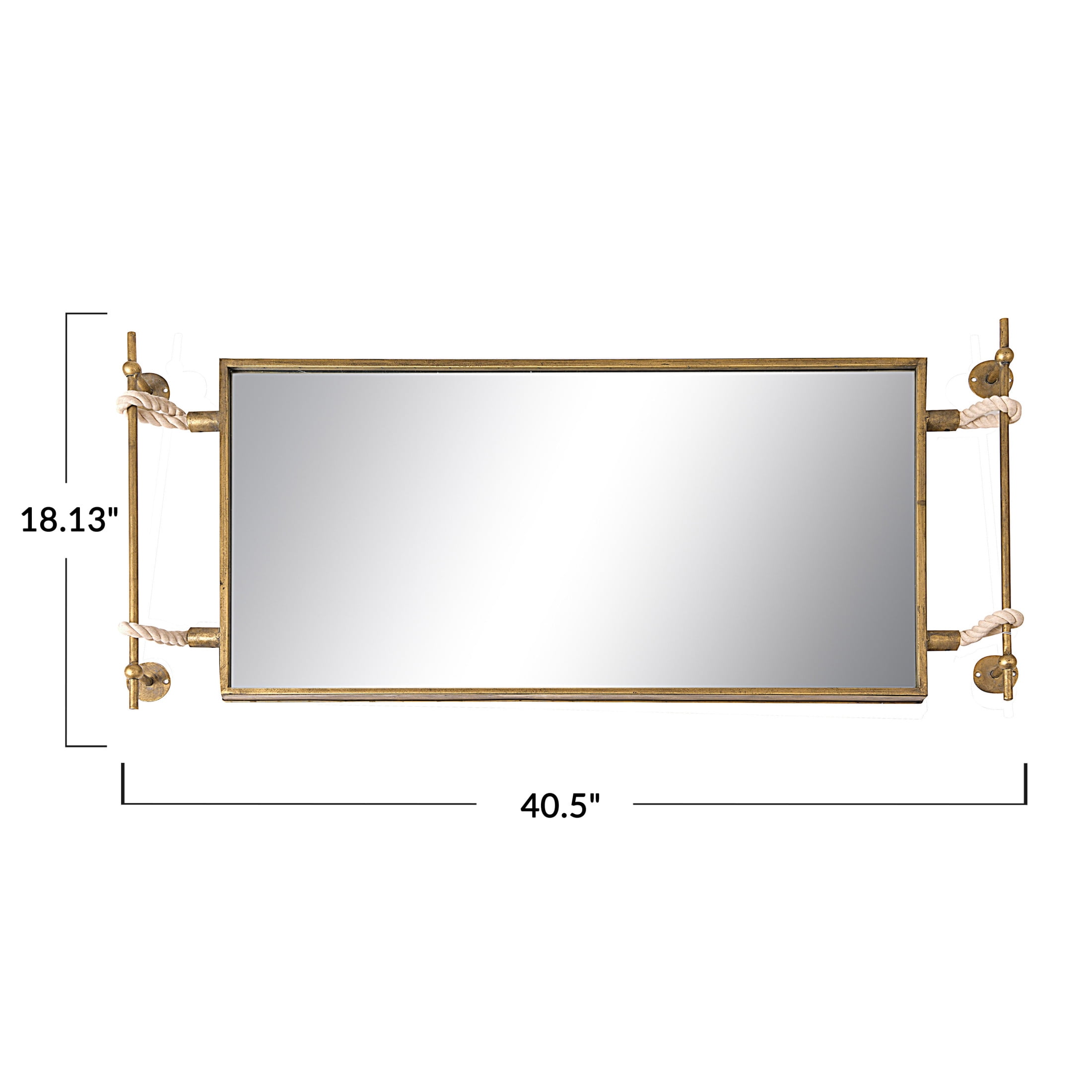 Creative Co-Op Rectangle Metal Framed Wall Mirror with Rope Accents and Metal Brackets, Gold