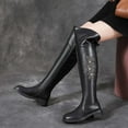 thumbnail image 2 of jsaierl Over-the-knee Boots Women's Flat Bottom Low-heel Round Toe Rhinestone Boots Flower Side Zipper Rider Boots, 2 of 7