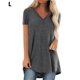 thumbnail image 1 of Camiseta casual con cuello en V superior para mujer, tela de verano suelta de lino de algodón, gris, L Noticed AP001830-19, 1 of 7