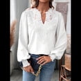 thumbnail image 4 of Blusas de con Lunares, Estilo Bohemio, de Larga y Cuello en V para Mujer, con Encaje de Ganchillo, Estilo Informal y Moderno M, 4 of 9