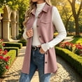 thumbnail image 2 of QIYAGBSA Waffle Knit Vest for Women Long Sleeveless Cardigan Vest Button Down Lapel Collar Flap Pockets Side Slits Soft Layering Fall Spring Casual Errands Travel (Pink, XL), 2 of 8